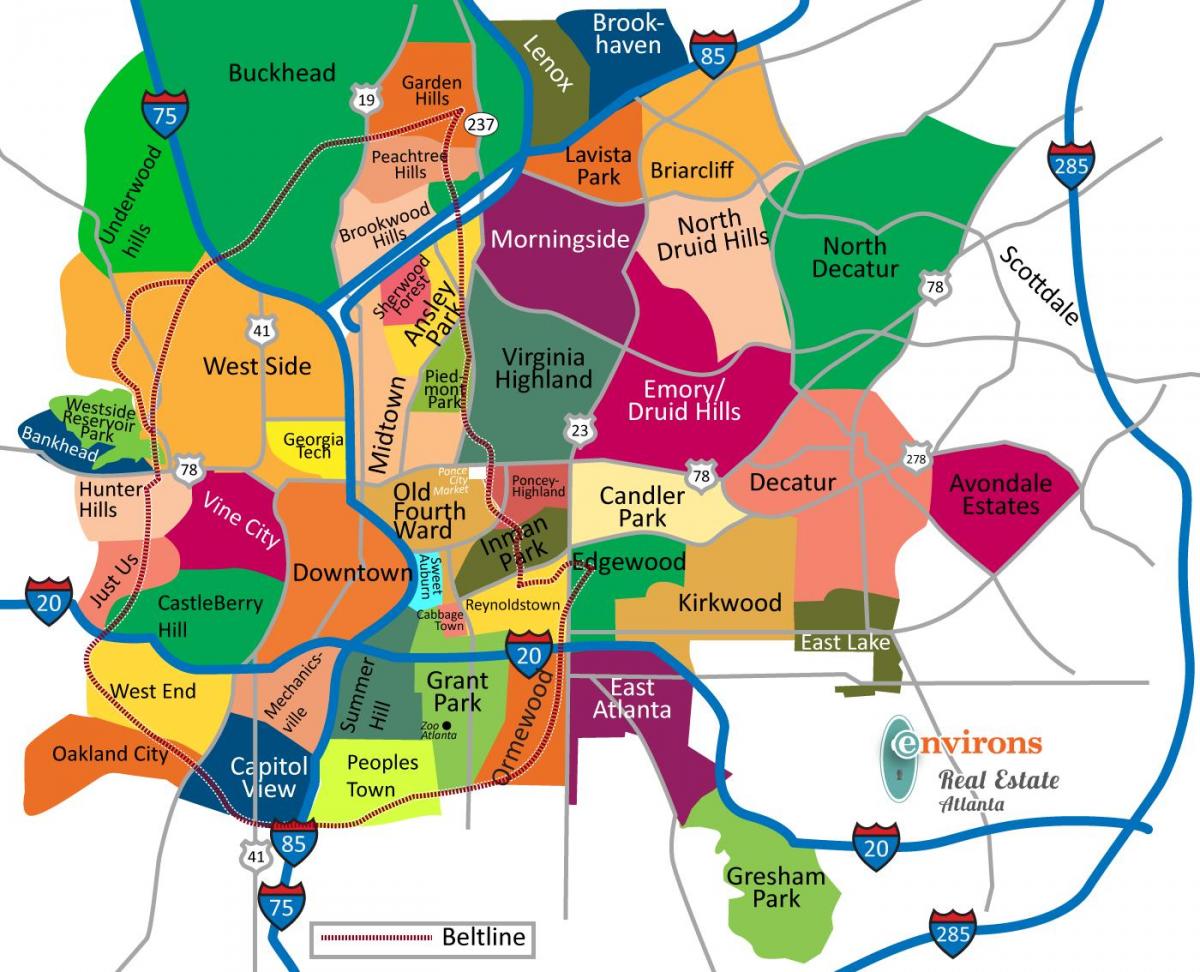 zemljevid Atlanta soseskah