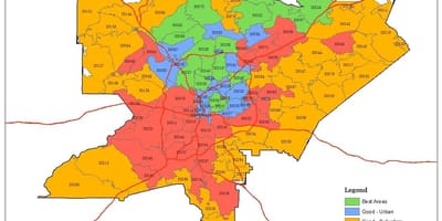 Atlanta področju zip kodo zemljevid